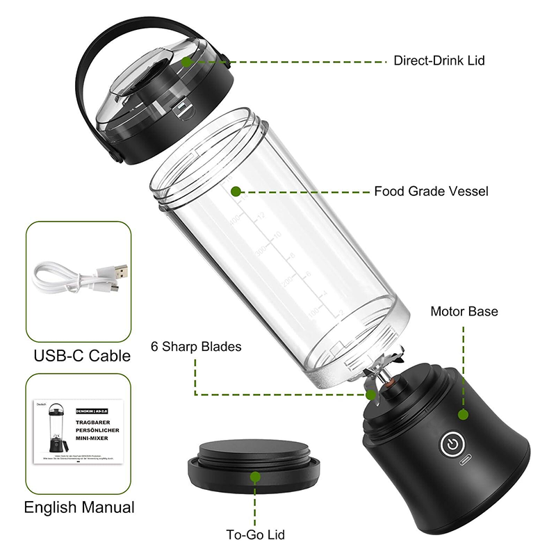 Portable Blender with Drinking Lid, Cordless Blender for On-the-Go