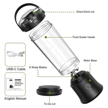 Portable Blender with Drinking Lid, Cordless Blender for On-the-Go