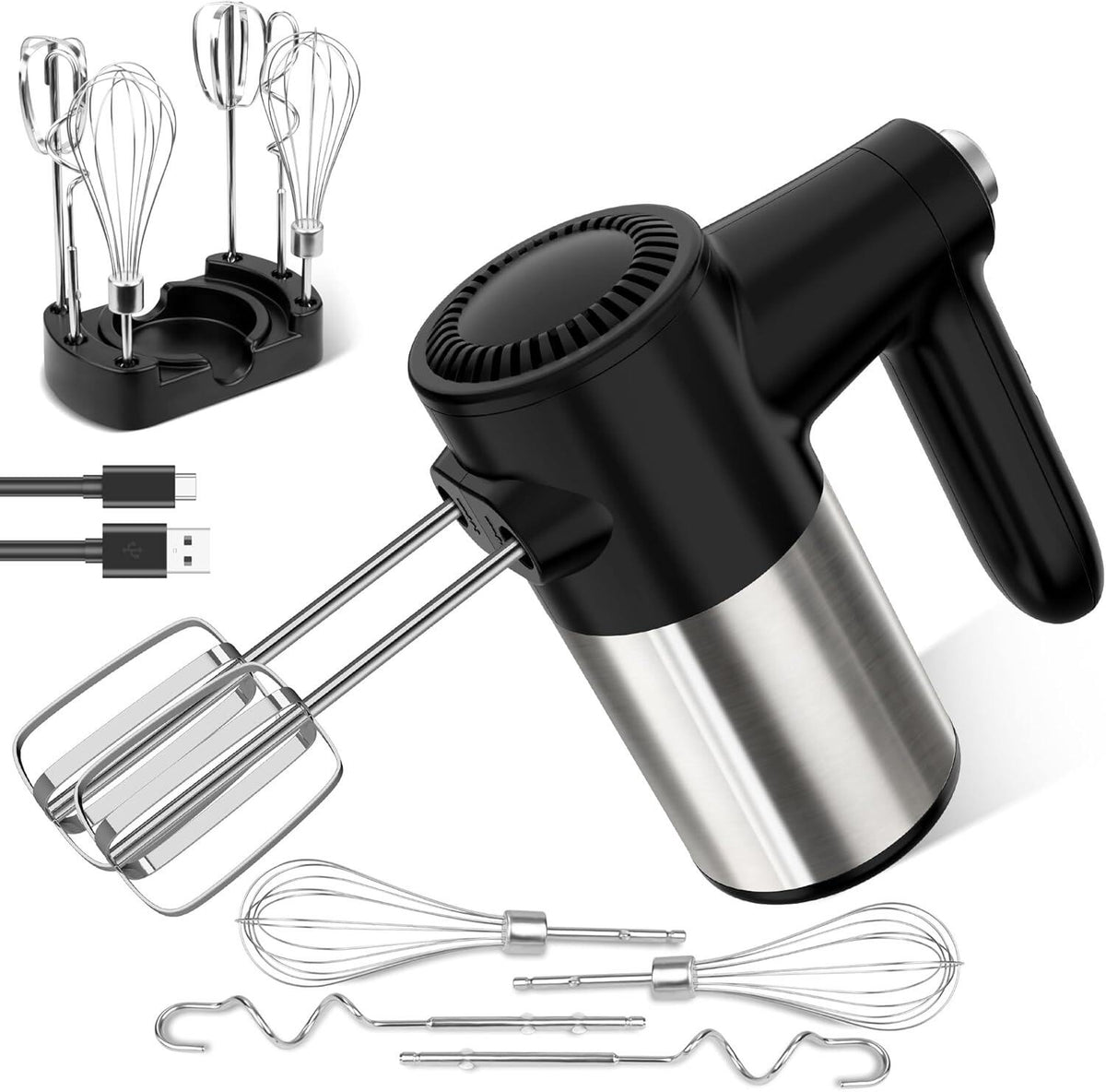 Cordless Electric Hand Mixer, 7 Speed Rechargeable Wireless Handheld Mixer