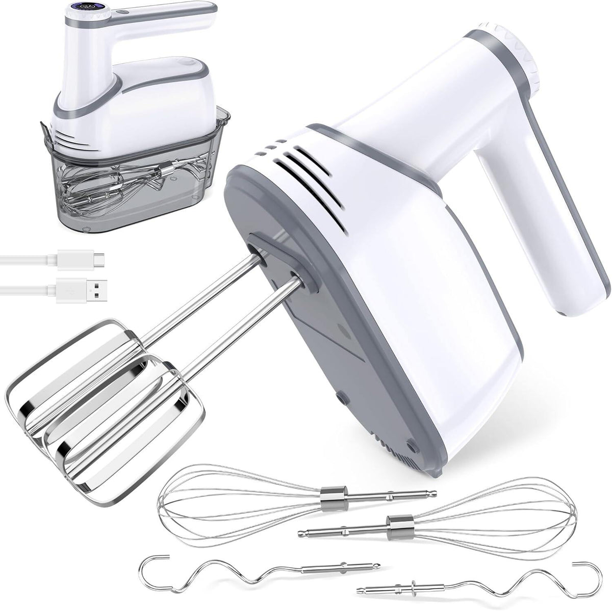 Cordless Electric Hand Mixer, 7 Speed Rechargeable Wireless Handheld Mixer