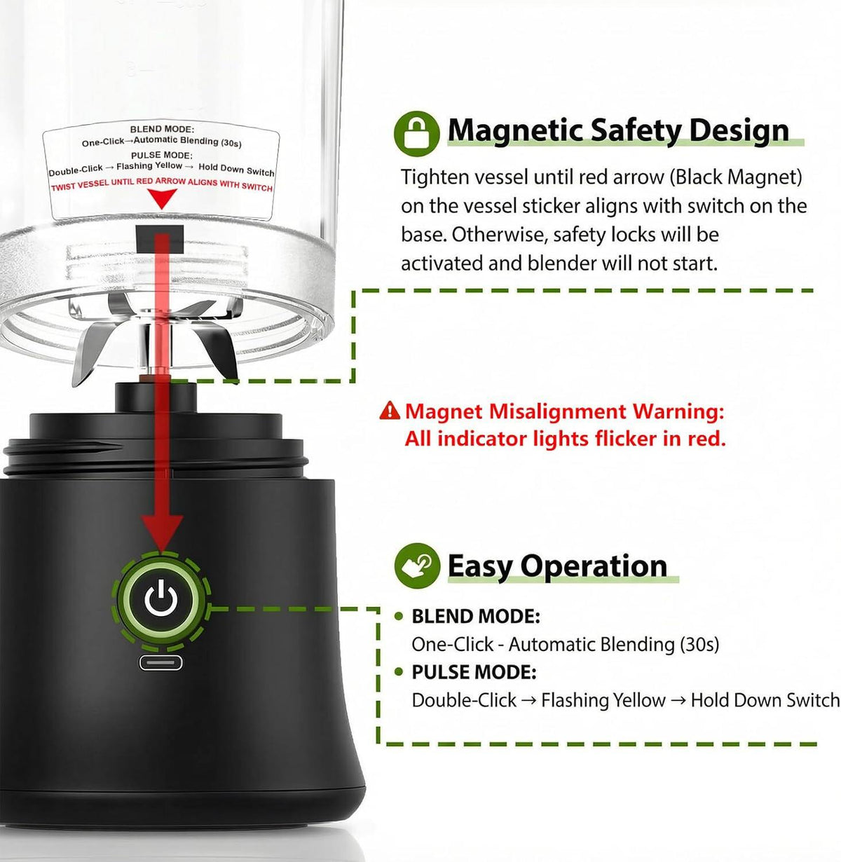 Portable Blender with Drinking Lid, Cordless Blender for On-the-Go