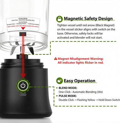Portable Blender with Drinking Lid, Cordless Blender for On-the-Go