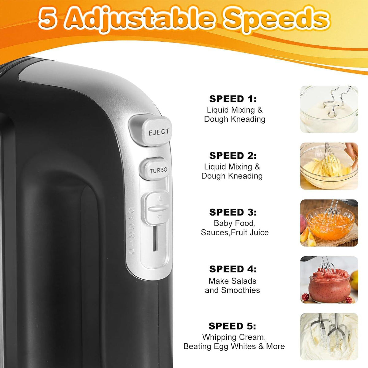 5-Speed 400W Hand Mixer Electric Handheld