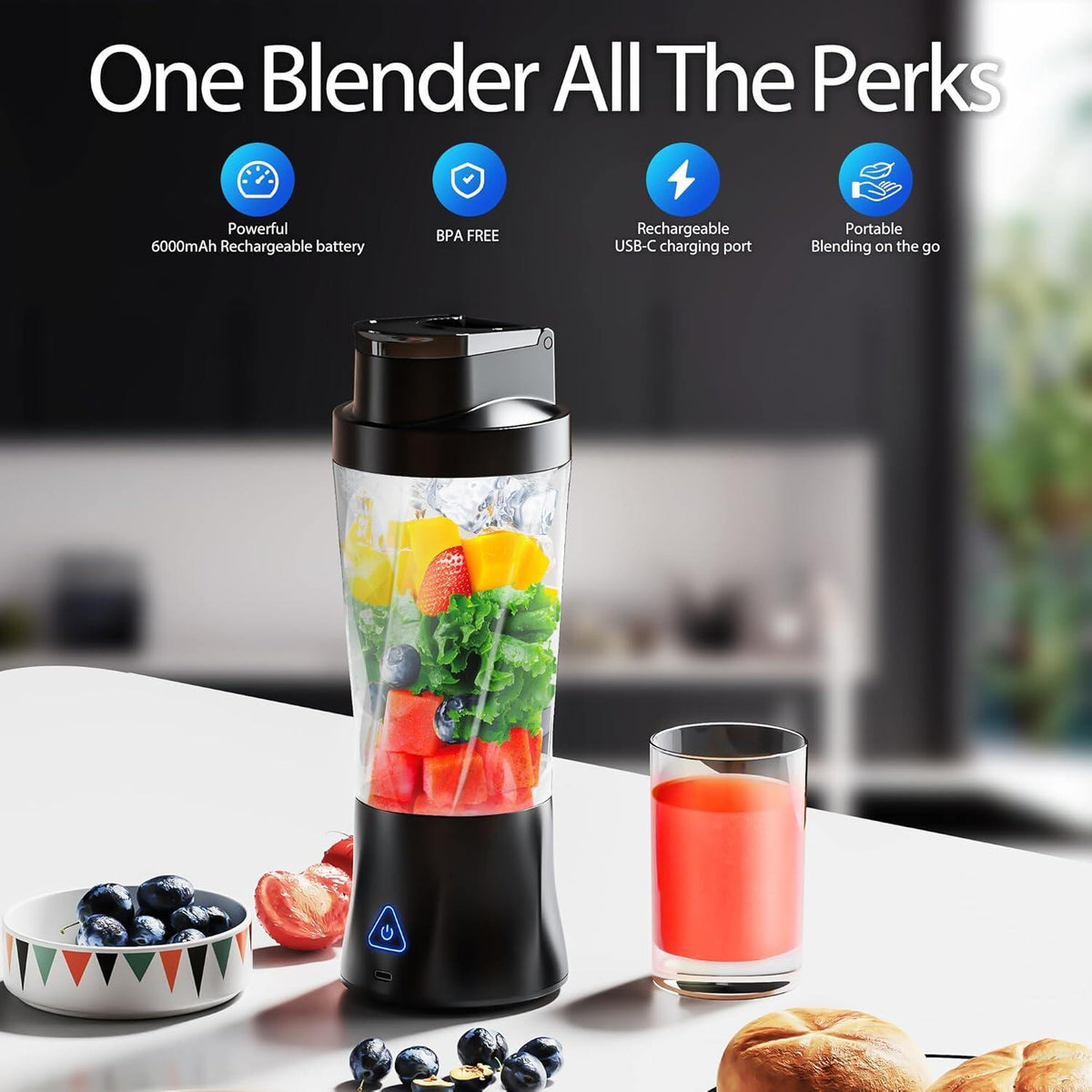 Portable Blender, Cordless, Personal Blender-for Shakes & Smoothies